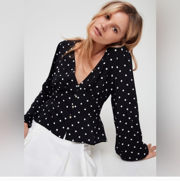 Wilfred New Prairie Blouse Polka-dotted, button-front blouse - Size Small - Picture 2 of 6